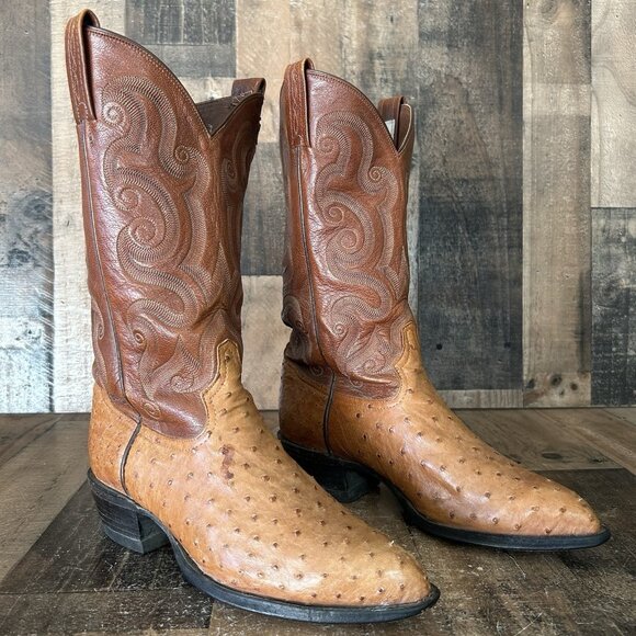 Tony Lama Vintage Full Quill Ostrich Cowboy Boots Mens 8 D - Picture 2 of 12
